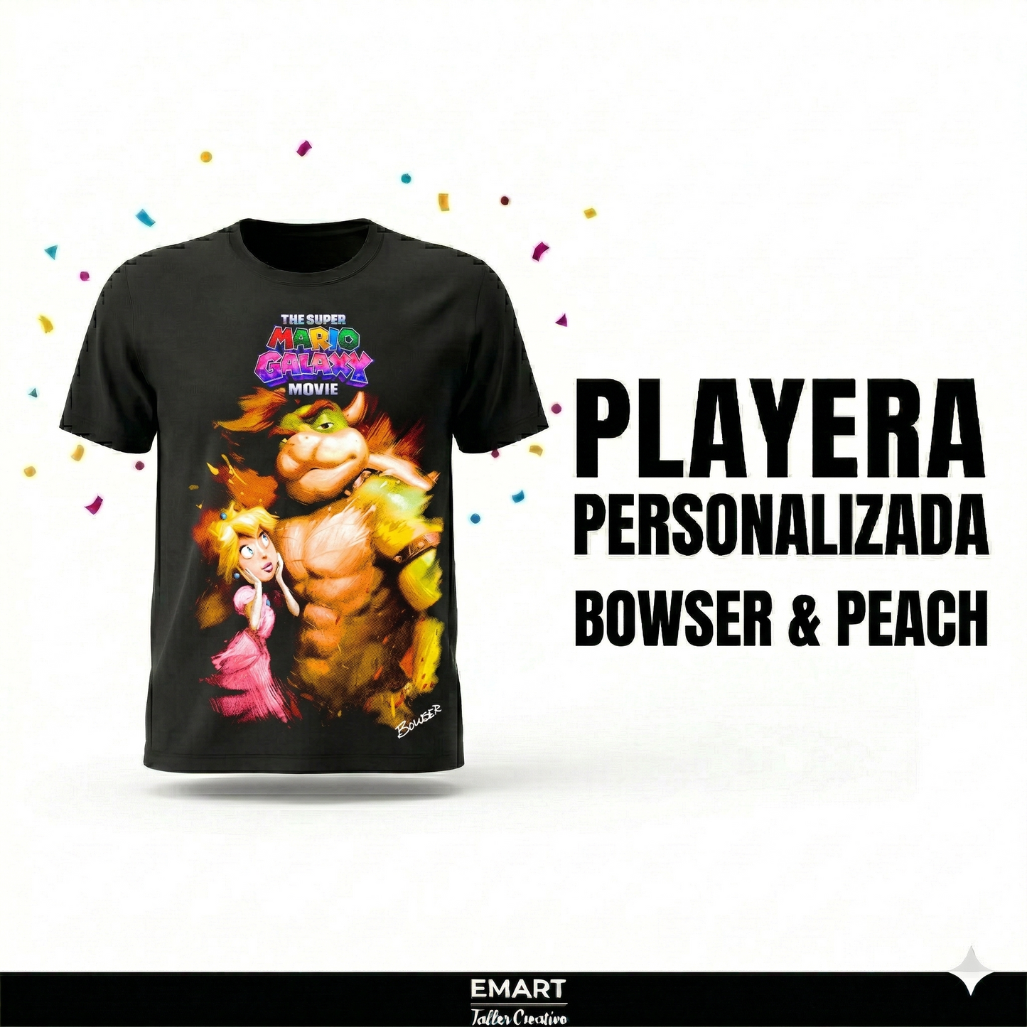Playera Unisex Personalizada Bowser & Peach - Color Negra