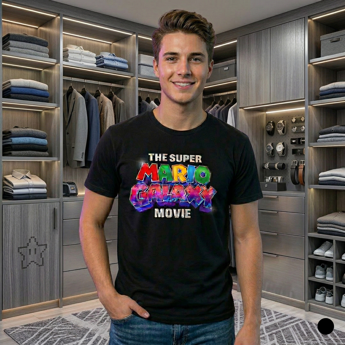 Playera Unisex Personalizada Mario Galaxy - Color Negra