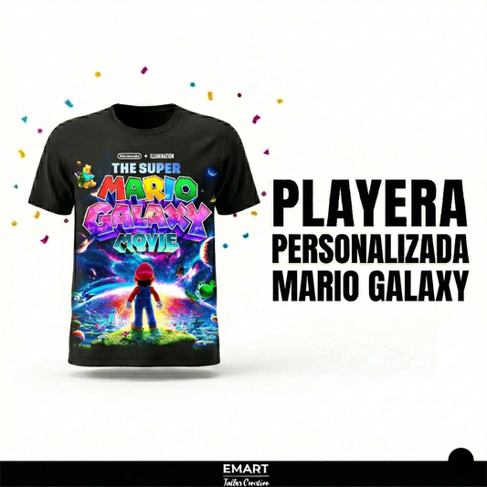 Playera Unisex Personalizada Mario Galaxy - Color Negra