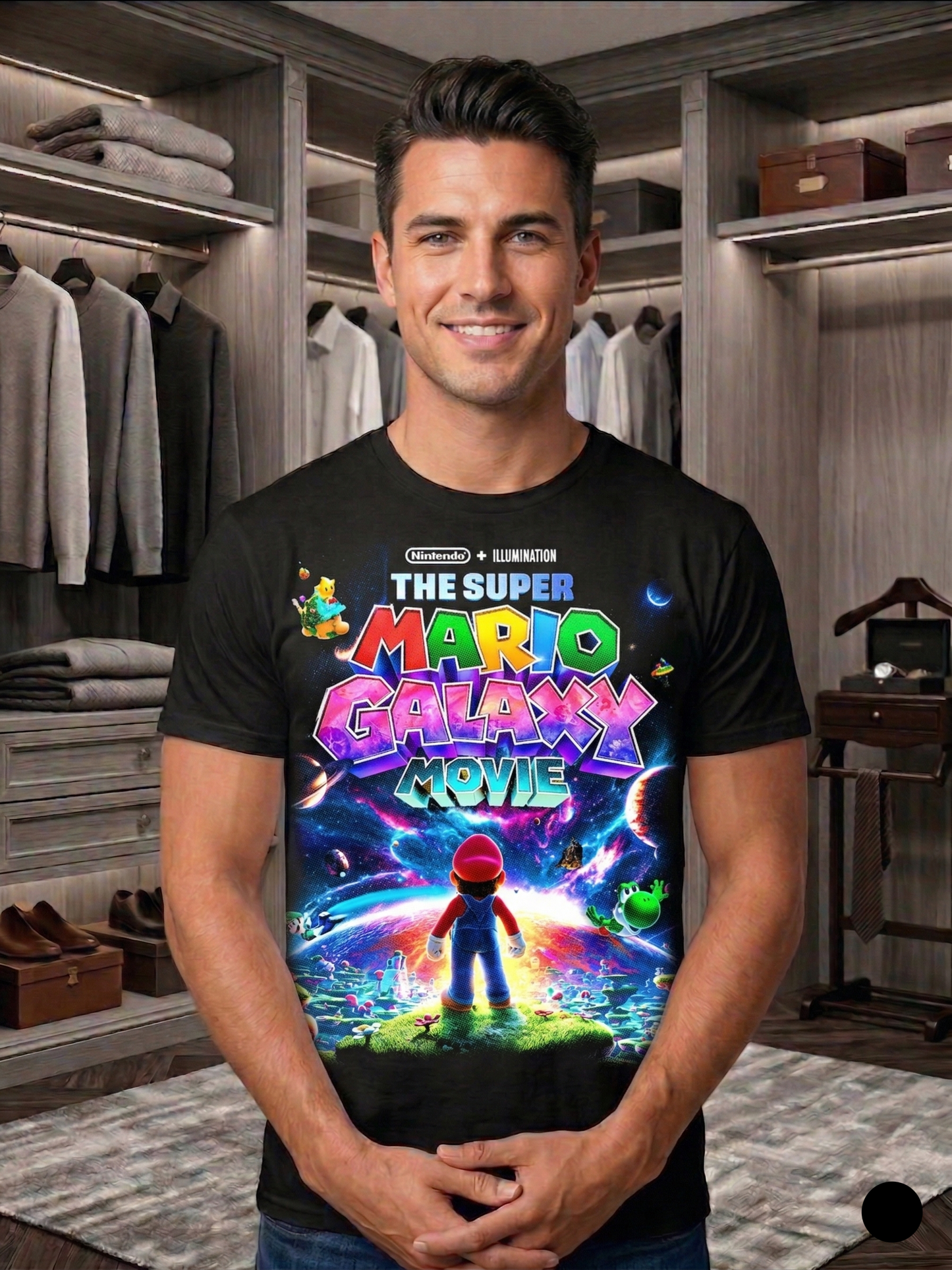 Playera Unisex Personalizada Mario Galaxy - Color Negra