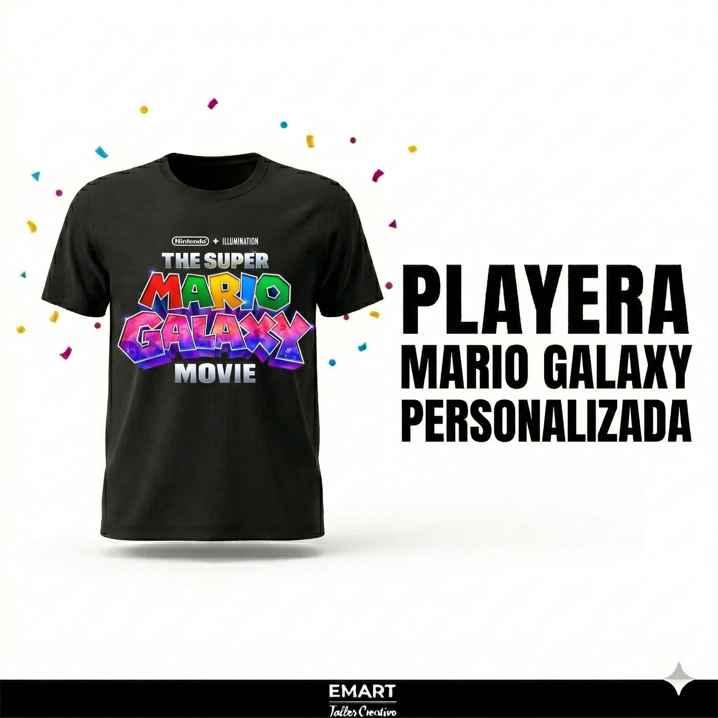 Playera Unisex Personalizada Mario Galaxy - Color Negra