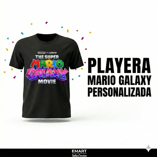 Playera Unisex Personalizada Mario Galaxy - Color Negra