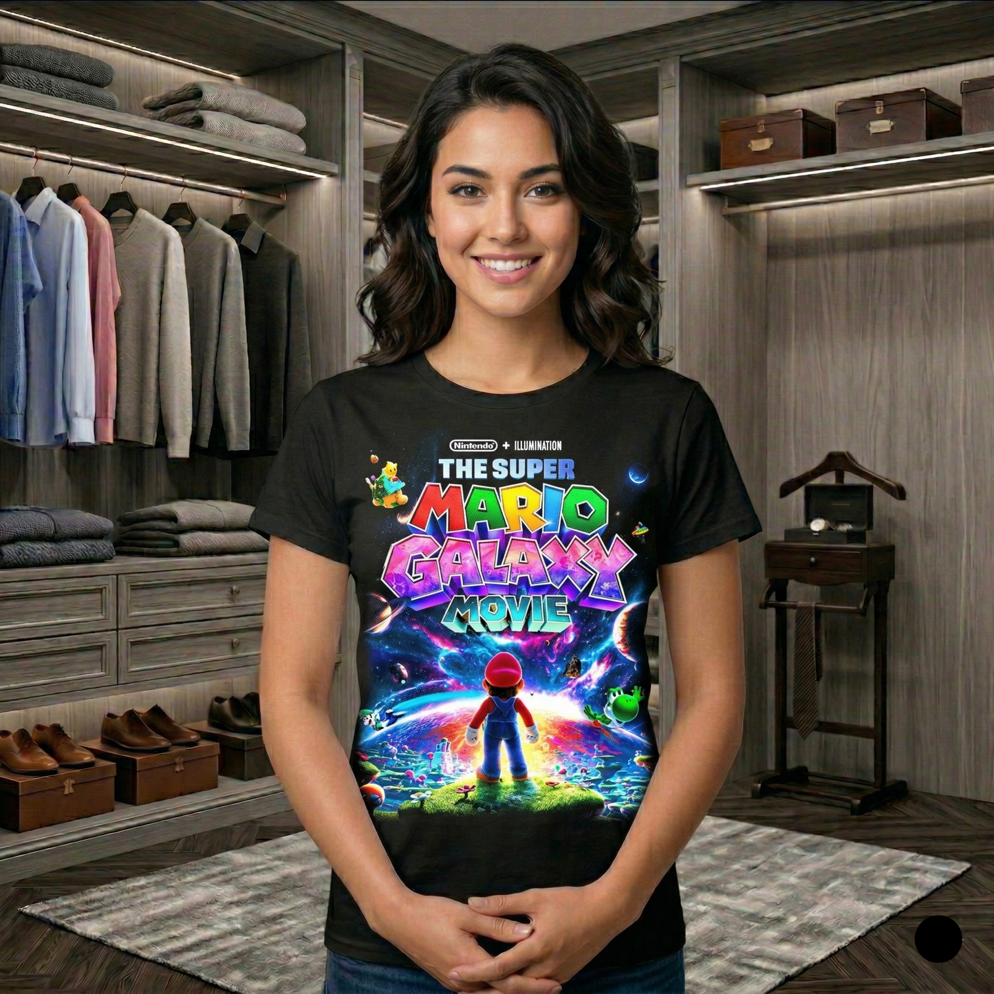 Playera Unisex Personalizada Mario Galaxy - Color Negra