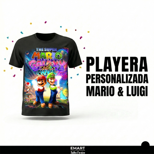 Playera Unisex Personalizada Mario & Luigi - Color Negra